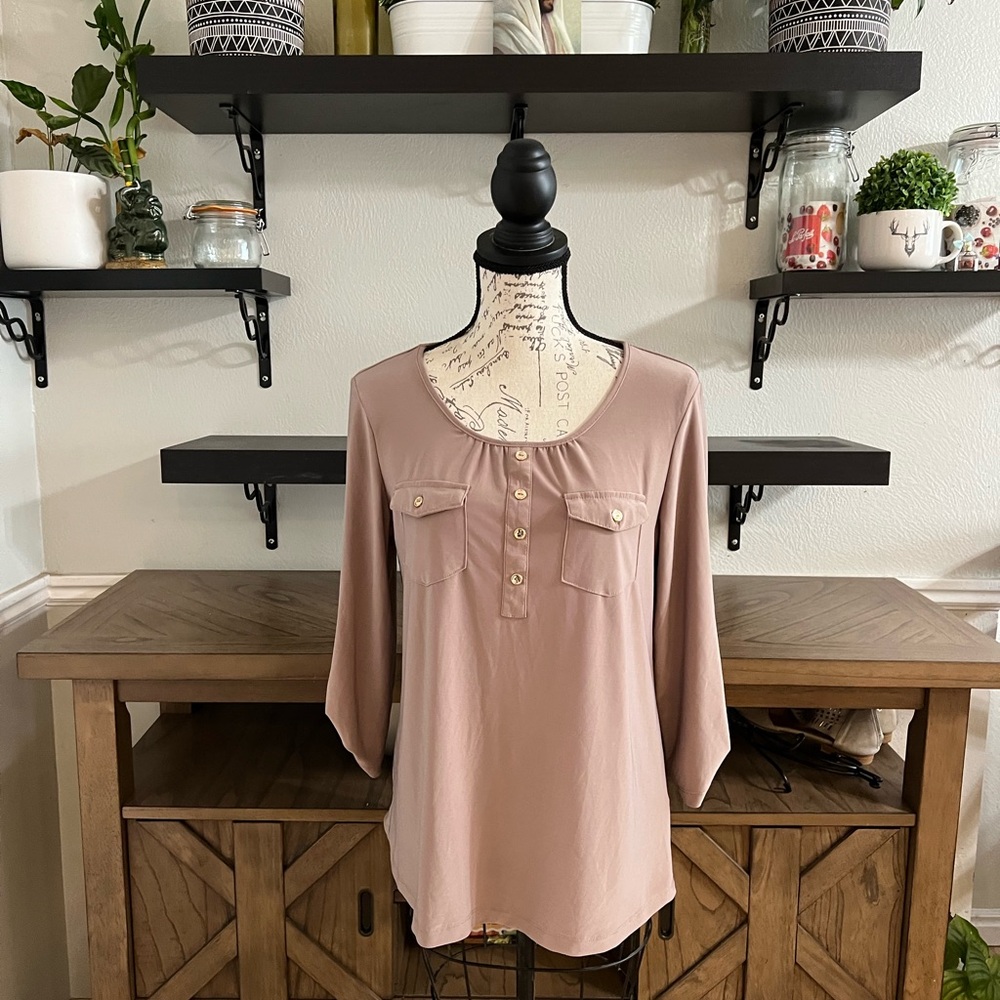 Perceptions Brown 3/4 Sleeve Relaxed Blouse